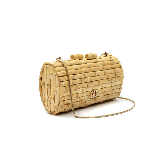 BOLSA CLUTCH CILINDRO PEQUENA BAMBU MARFIM