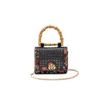 BOLSA DIANA FLAP MINI PALHA FIORI BORDADA E SEXTAVADA FRIDA PRETO