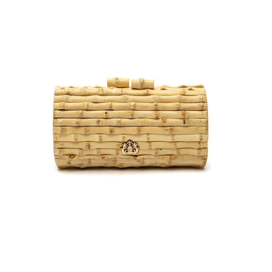 BOLSA CLUTCH CILINDRO PEQUENA BAMBU MARFIM