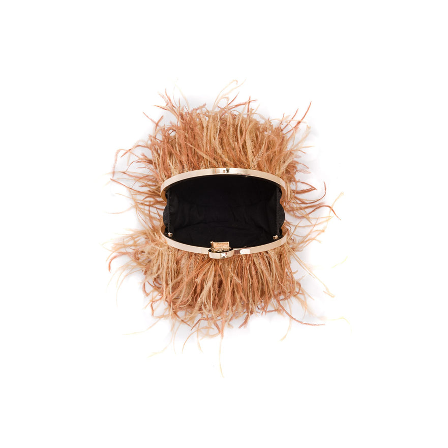 BOLSA  LILY PEQUENA EM PLUMAS OURO/BRONZE