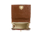 BOLSA DIANA FLAP MINI BORDADA E COURO FRIDA CARAMELO