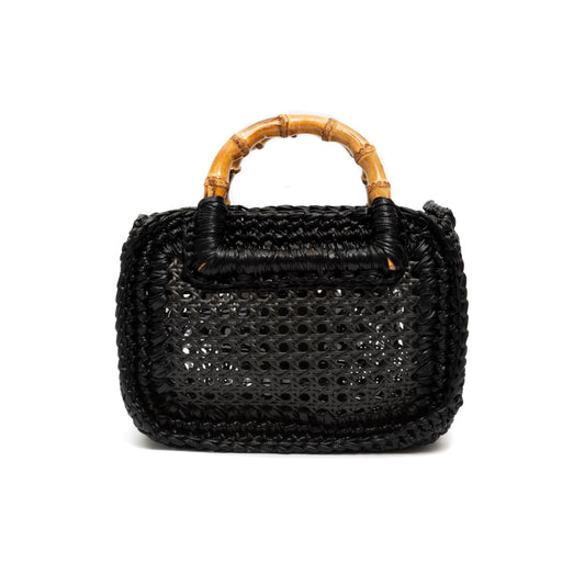 BOLSA DUNA PEQUENA EM CROCHÊ METALIZADO PRETO