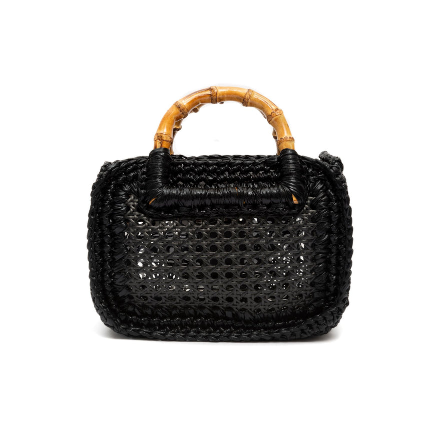 BOLSA DUNA PEQUENA EM CROCHÊ METALIZADO PRETO