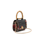 BOLSA DIANA FLAP MINI PALHA FIORI BORDADA E SEXTAVADA FRIDA PRETO