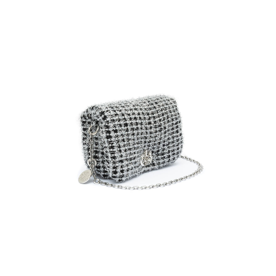 BOLSA PUFFER TWEED PEQUENA  LUREX PRATA