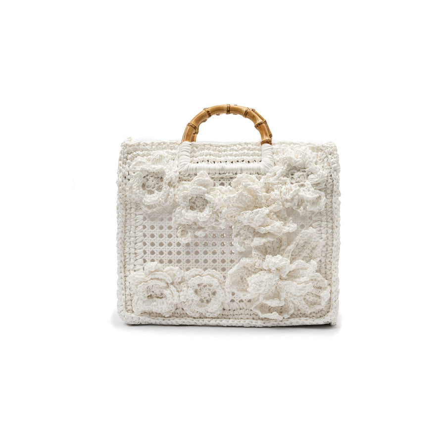 BOLSA TOTE FIORE HANDMADE  GRANDE RÁFIA BRANCA