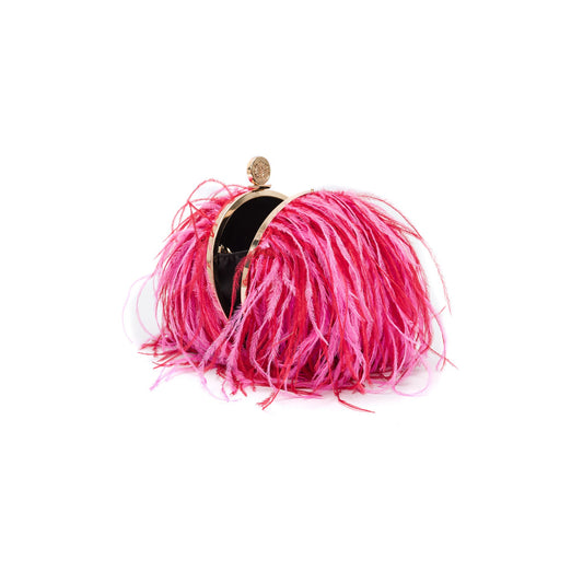 BOLSA CLUTCH LILY PEQUENA  EM PLUMAS PINK VERMELHO