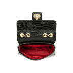 BOLSA BAGUETE ANNE PEQUENA COURO NEW CROCO PRETO OURO