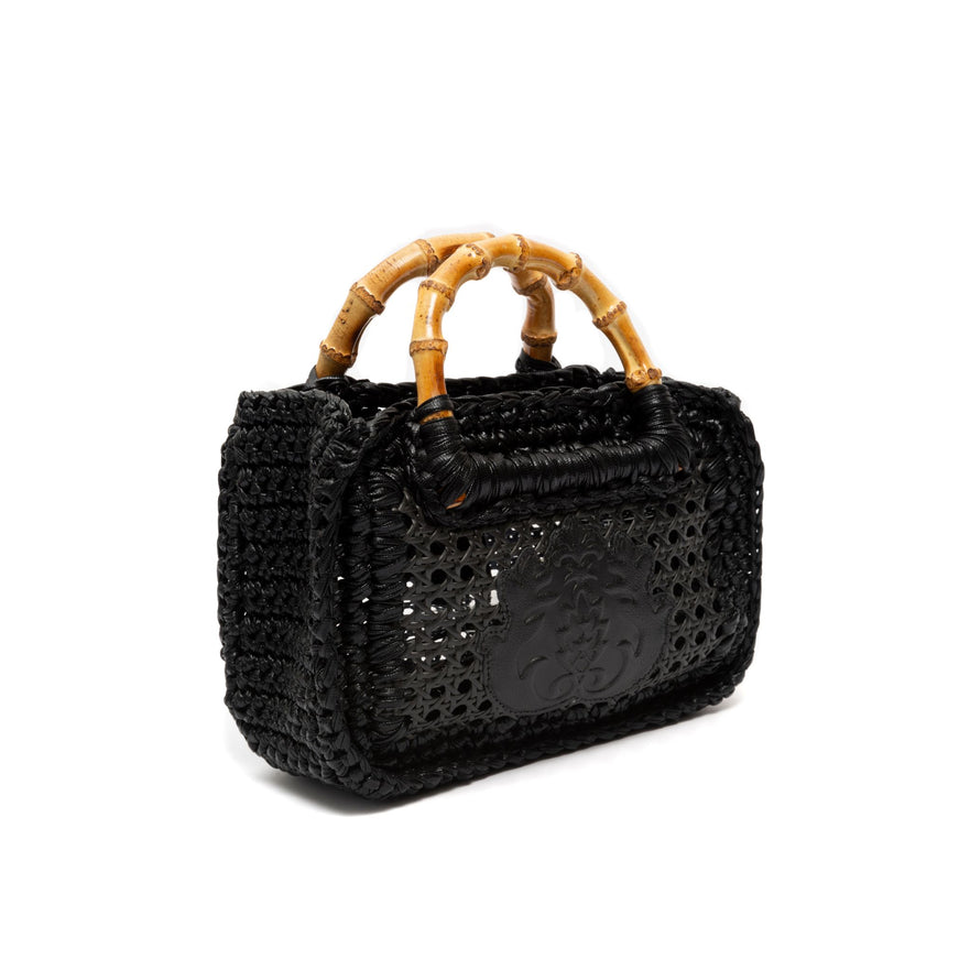 BOLSA DUNA PEQUENA EM CROCHÊ METALIZADO PRETO