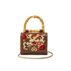 BOLSA DIANA FLAP MINI BORDADA E COURO FRIDA CARAMELO
