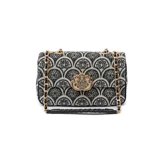 BOLSA BAGUETE SIRENA MÉDIA JACQUARD PRETO