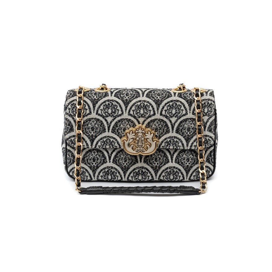 BOLSA BAGUETE SIRENA MÉDIA JACQUARD PRETO