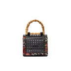 BOLSA DIANA FLAP MINI PALHA FIORI BORDADA E SEXTAVADA FRIDA PRETO