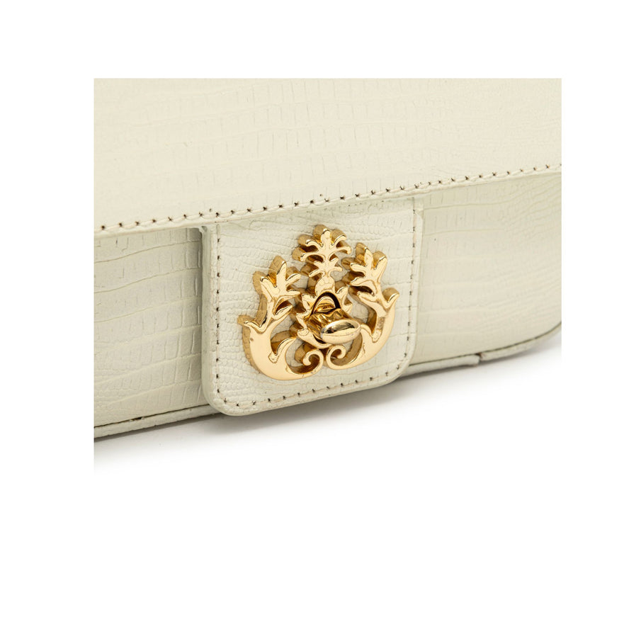 BOLSA BAGUETE ANNE MINI COURO LIZARD VANILLA OURO