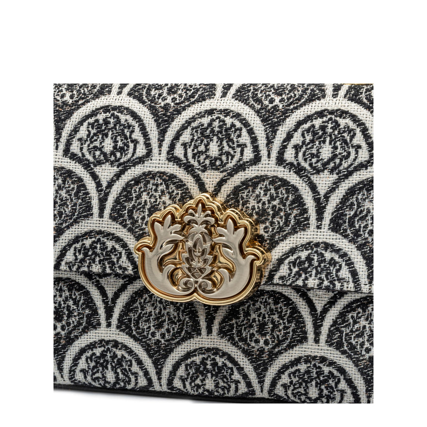 BOLSA BAGUETE SIRENA MÉDIA JACQUARD PRETO