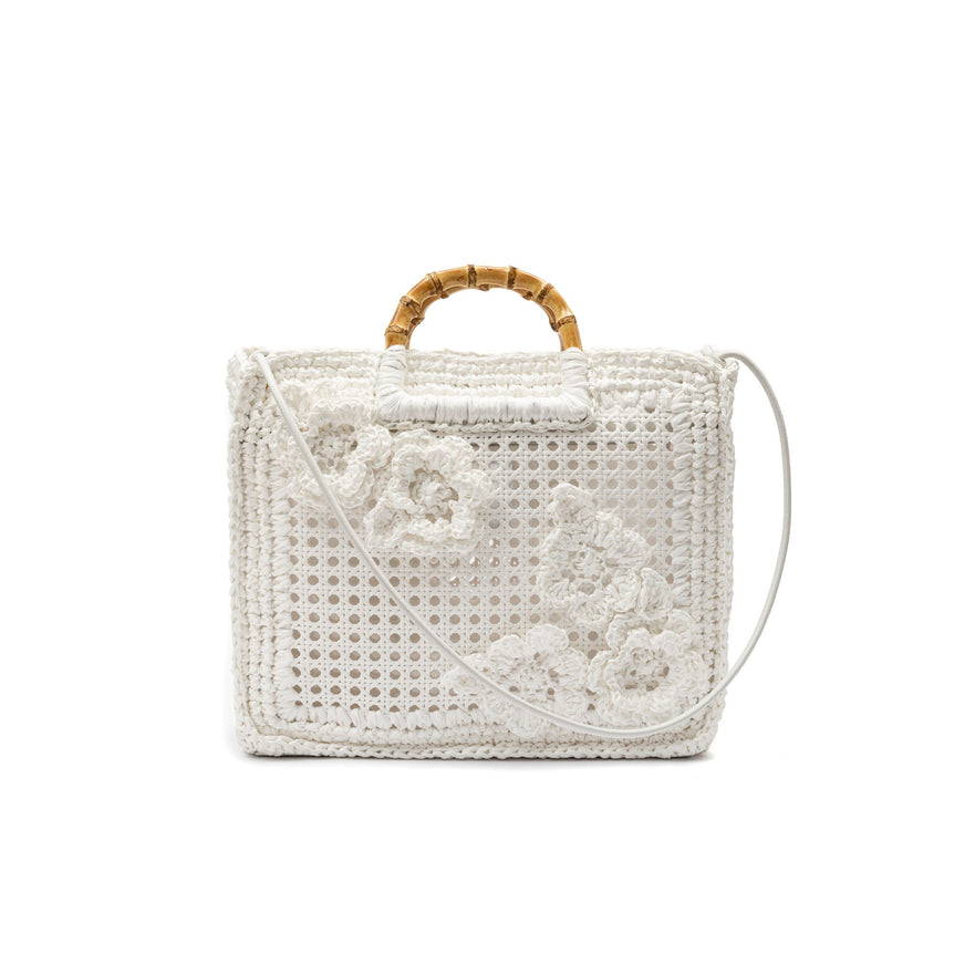 BOLSA TOTE FIORE HANDMADE  GRANDE RÁFIA BRANCA