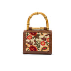 BOLSA DIANA FLAP MINI BORDADA E COURO FRIDA CARAMELO