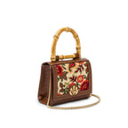 BOLSA DIANA FLAP MINI BORDADA E COURO FRIDA CARAMELO