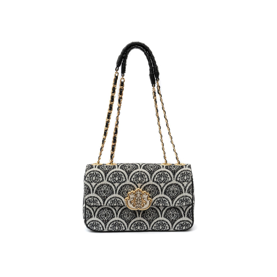 BOLSA BAGUETE SIRENA MÉDIA JACQUARD PRETO