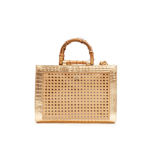 BOLSA DIANA MAXI EM COURO NATURAL E PALHA INDIANA  GOLD