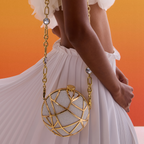BOLSA CLUTCH ESFERA PEQUENA DE CRISTAIS BRANCOS COM OURO