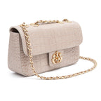 BOLSA BAGUETE ANNE PEQUENA COURO CAIMAN MARSHMALLOW