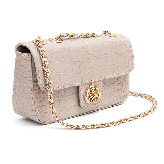 BOLSA BAGUETE ANNE PEQUENA COURO CAIMAN MARSHMALLOW