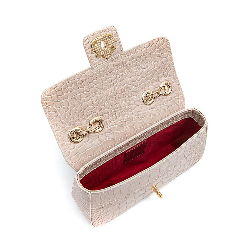 BOLSA BAGUETE ANNE PEQUENA COURO CAIMAN MARSHMALLOW