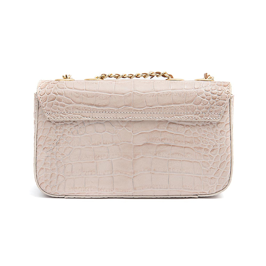 BOLSA BAGUETE ANNE PEQUENA COURO CAIMAN MARSHMALLOW