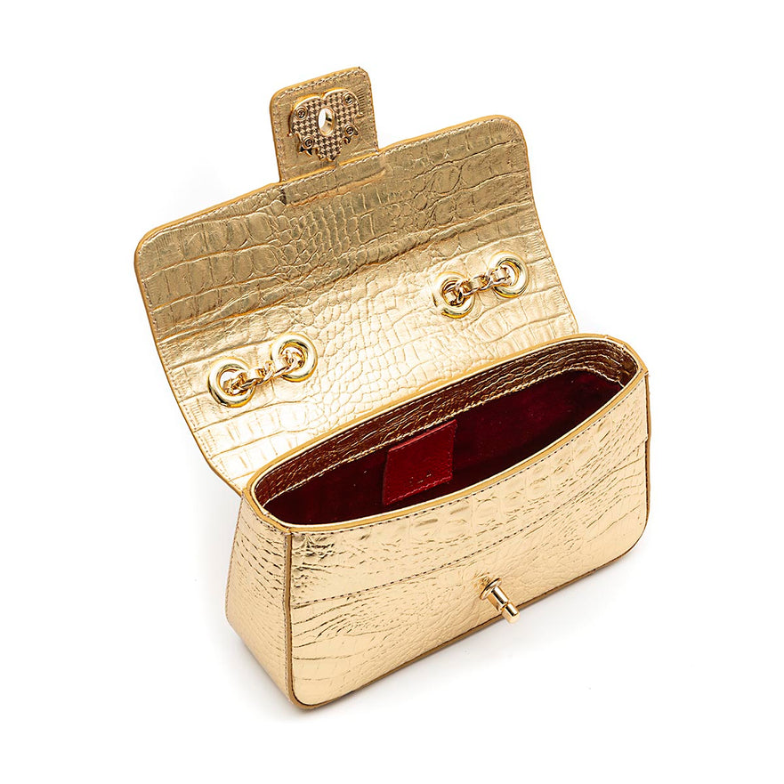 BOLSA BAGUETE ANNE PEQUENA COURO NEW CROCO GOLD