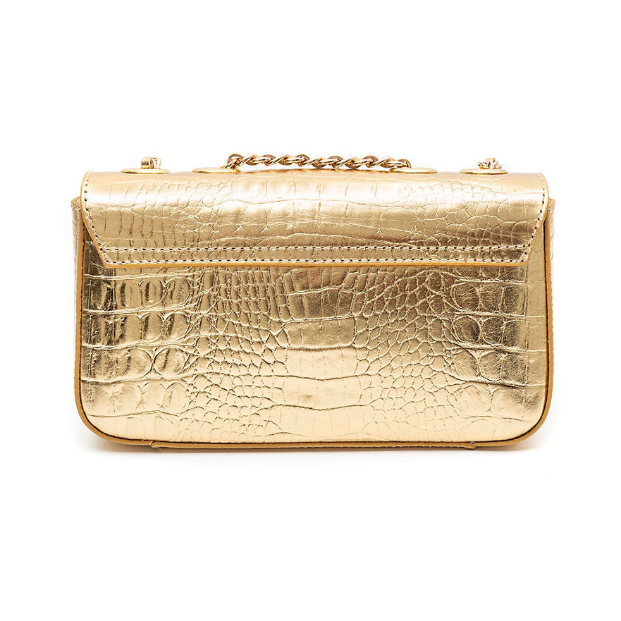 BOLSA BAGUETE ANNE PEQUENA COURO NEW CROCO GOLD