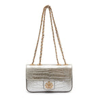 BOLSA BAGUETE ANNE PEQUENA COURO NEW CROCO PRATA OURO