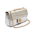 BOLSA BAGUETE ANNE PEQUENA COURO NEW CROCO PRATA OURO