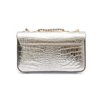 BOLSA BAGUETE ANNE PEQUENA COURO NEW CROCO PRATA OURO