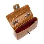 BOLSA BAGUETE ANNE PEQUENA COURO CAIMAN MEL ONIX