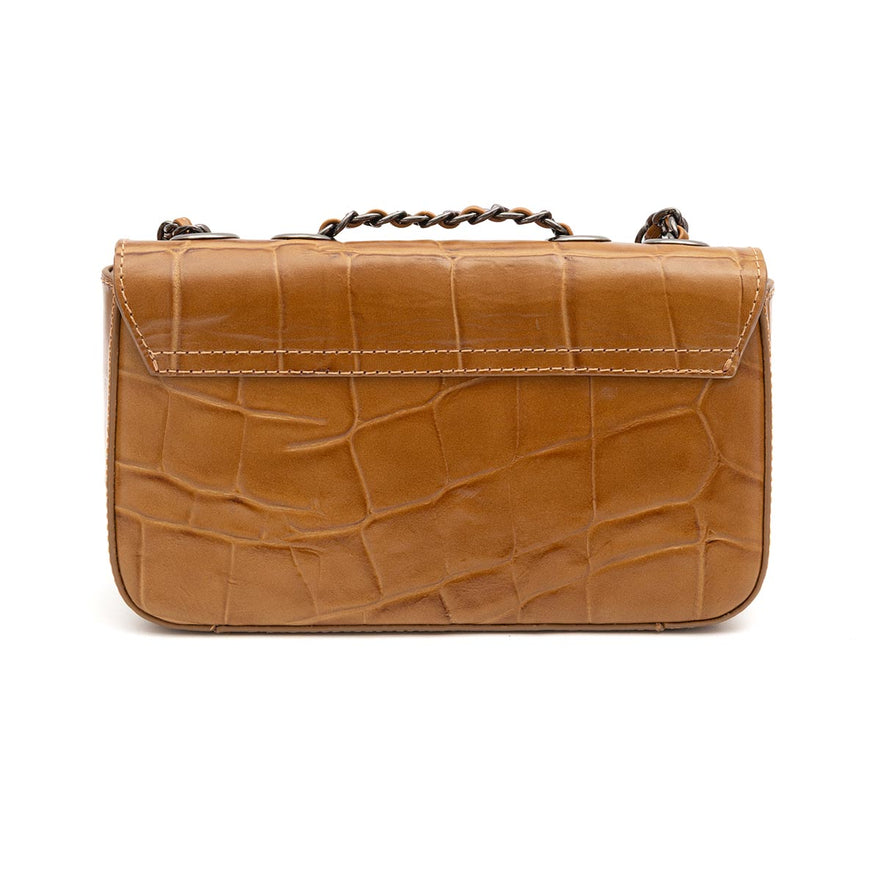 BOLSA BAGUETE ANNE PEQUENA COURO CAIMAN MEL ONIX