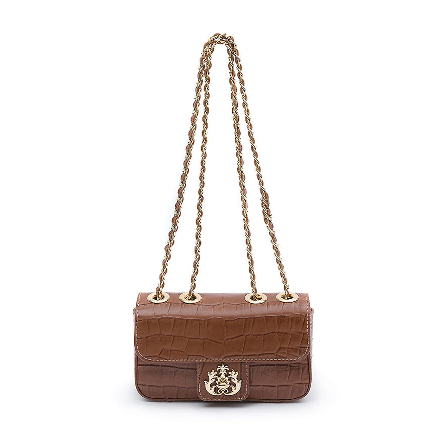 BOLSA BAGUETE ANNE MINI COURO MAXI CROCO  PECAN