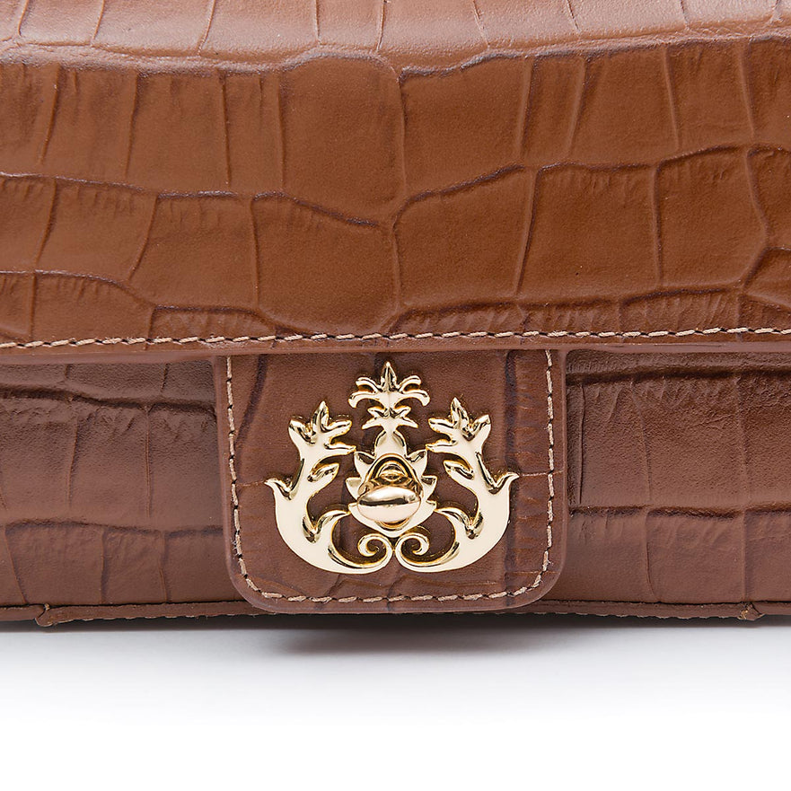BOLSA BAGUETE ANNE MINI COURO MAXI CROCO  PECAN