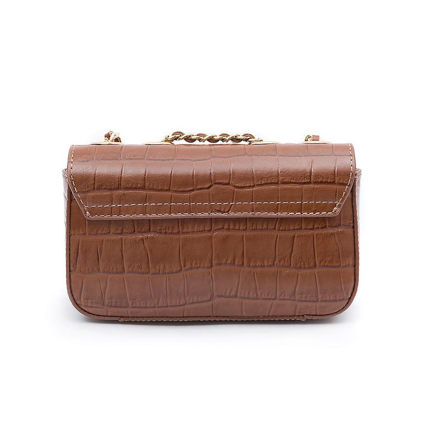BOLSA BAGUETE ANNE MINI COURO MAXI CROCO  PECAN