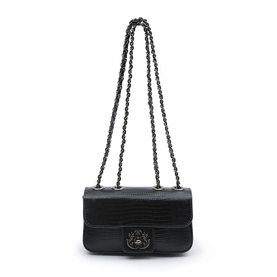 BOLSA BAGUETE ANNE MINI COURO LIZARD PRETO