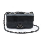 BOLSA BAGUETE ANNE MINI COURO LIZARD PRETO