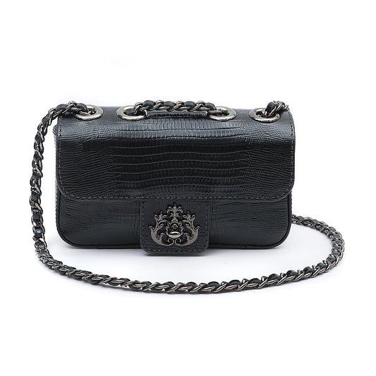BOLSA BAGUETE ANNE MINI COURO LIZARD PRETO