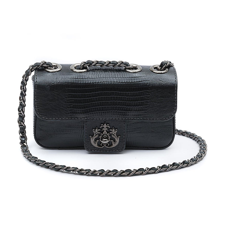 BOLSA BAGUETE ANNE MINI COURO LIZARD PRETO