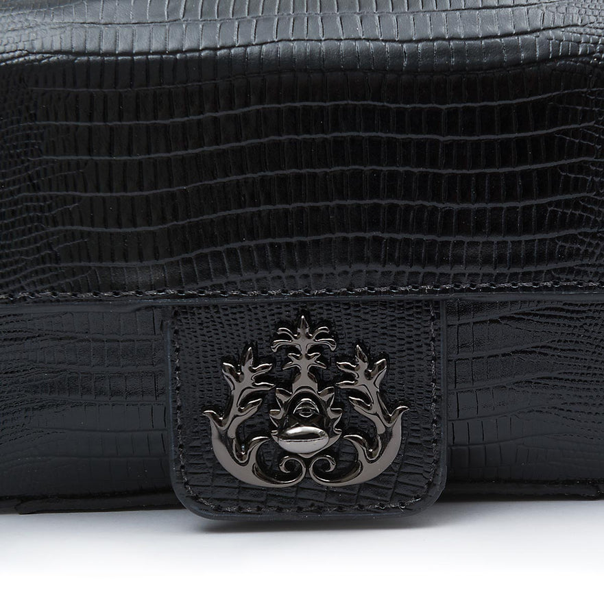 BOLSA BAGUETE ANNE MINI COURO LIZARD PRETO