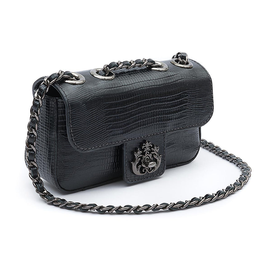 BOLSA BAGUETE ANNE MINI COURO LIZARD PRETO