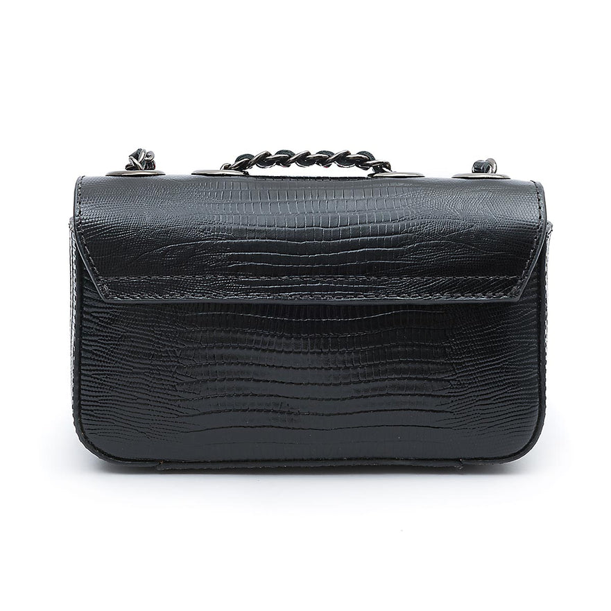 BOLSA BAGUETE ANNE MINI COURO LIZARD PRETO