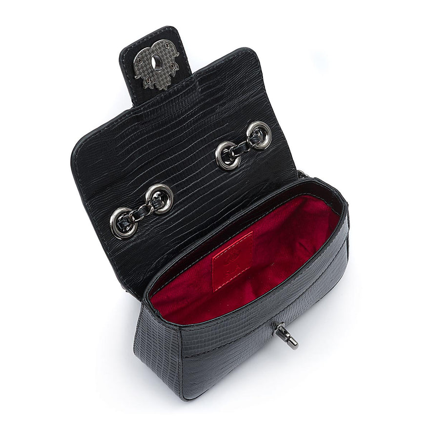 BOLSA BAGUETE ANNE MINI COURO LIZARD PRETO