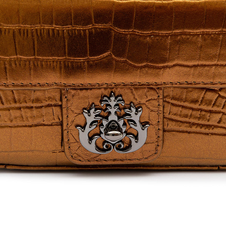BOLSA BAGUETE ANNE MINI COURO NEW CROCO BRONZE ONIX