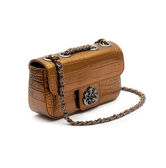 BOLSA BAGUETE ANNE MINI COURO NEW CROCO BRONZE ONIX