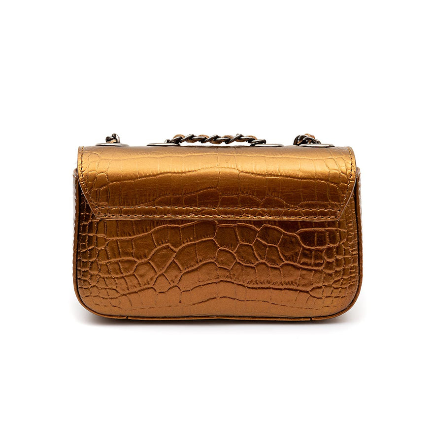 BOLSA BAGUETE ANNE MINI COURO NEW CROCO BRONZE ONIX